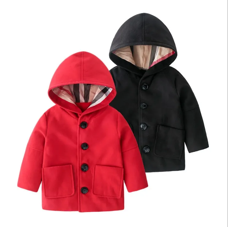 Spring Autumn Baby Boys Girls Windbreaker Jackets Kids Hooded Coats Fashion Children Woolen Outwear Boy Jacket Girl Tench Coat 1-6 Years