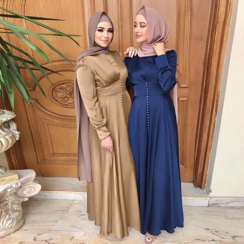 Abaya Dubai Türkiye İpeksi Satin Müslüman Elbise İslam Abayas Kadın Vestidos Robe Longue Vetement Femme Musulman De Mode F2639