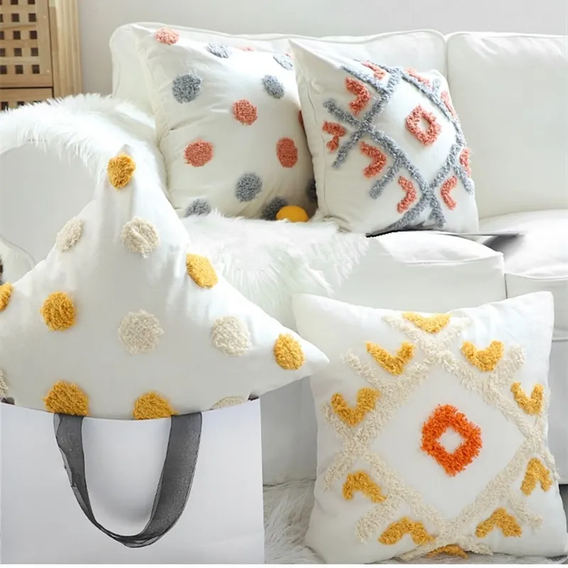Handmade Morocco геометрическая вышивка подушка подушка оранжевый серый точечный волна подушка декоративная подушка наволочки подушка 45x45см 210317
