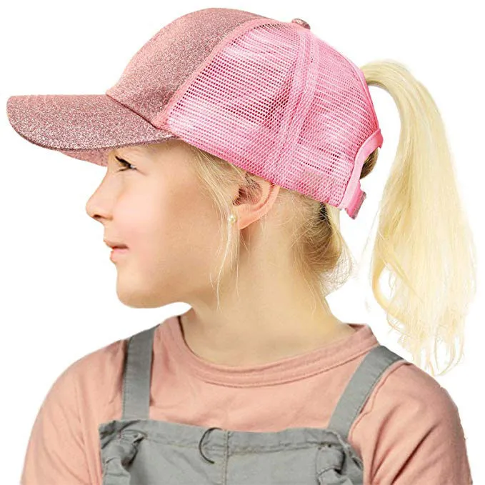 Fashion children's summer baseball cap boys outdoor sports sunscreen net cap girl sequined ponytail cap XY349