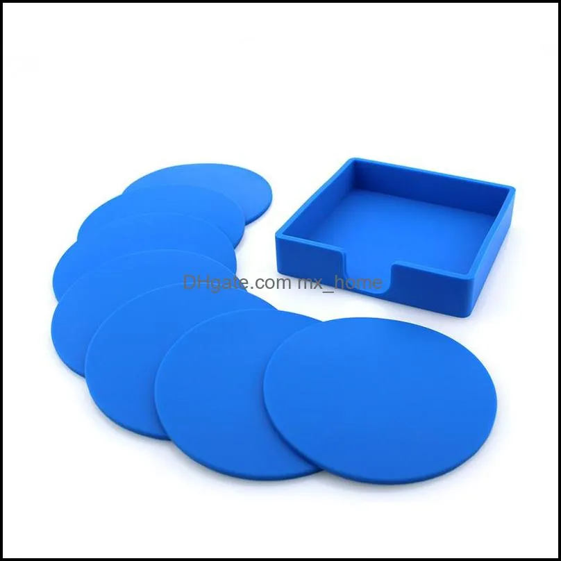 Square Round Silicone Coasters Set Silicone Coaster Cup Mat Home Drink Placemat Tableware Coaster Cute Candy Color Cup Pad DBC VT0602