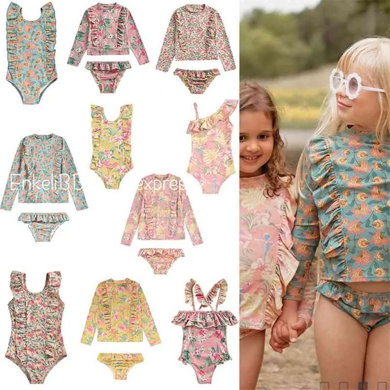Child Girl Summer Swimming Wear L* Beautiful Vintage Style Toddler Girls Swimwear Hawaii Bohemia Kids Clothes Sets 210619