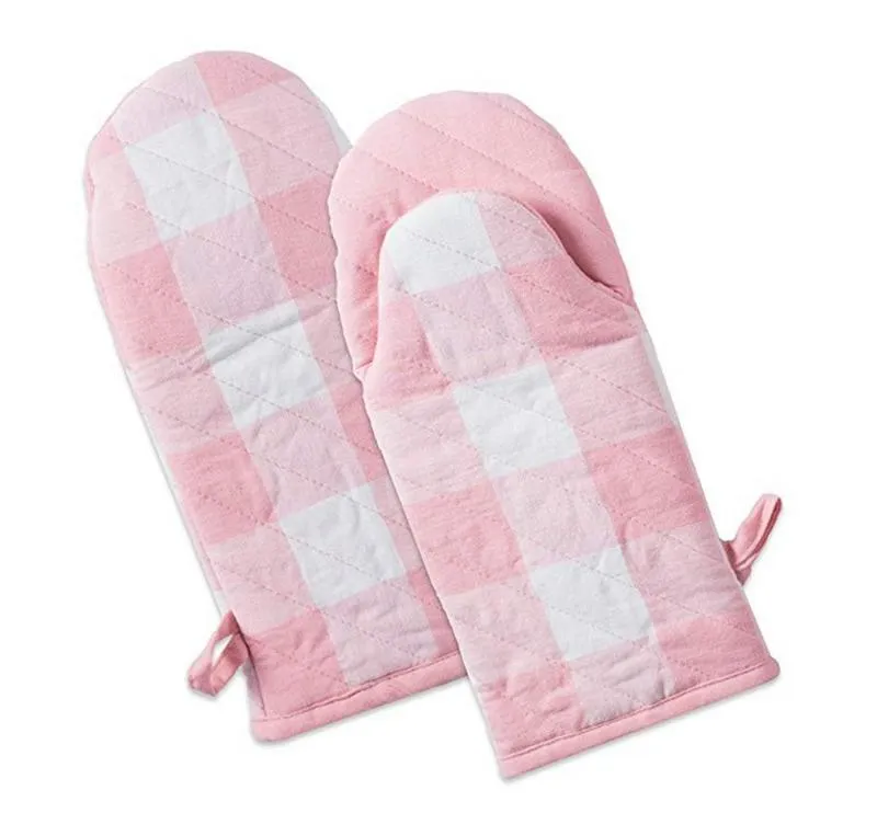 Mitts de forno de xadrez colorido luvas de microondas à prova de calor resistente à luva térmico isolamento thichened forno mitts luva de bakeware