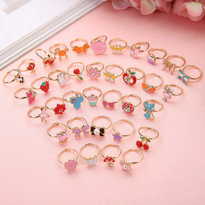 10pcs Cute Cartoon Kids Kawaii Korean Children Girls Flower Alloy Finger Ring Child Jewelry Gift Adjustable Rings