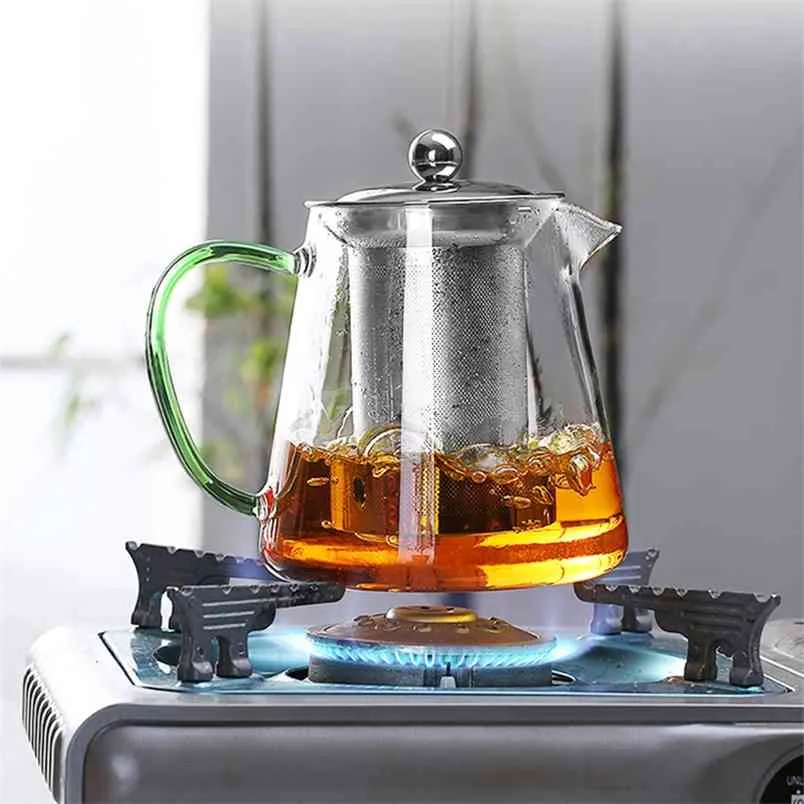 Kleurrijke hittebestendige glazen theepot 550 ml Met filter, theepot Kan direct op vuur worden verwarmd Zeef Warmte Koffiepot Waterkoker 210813