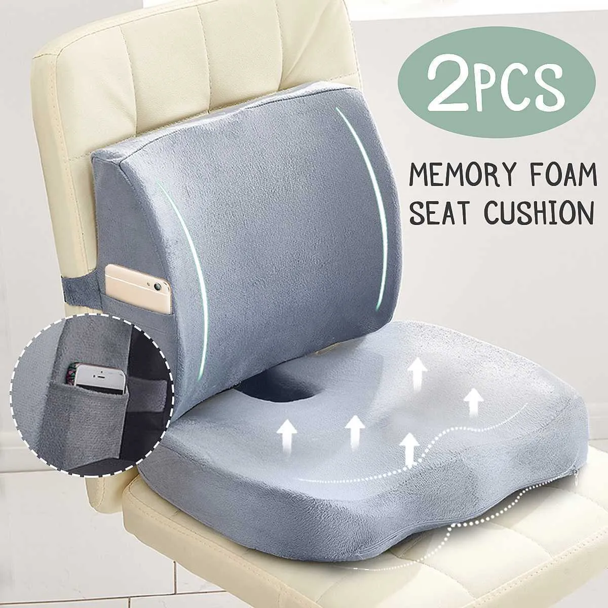 Memory Foam Seat Cushion Orthopedic Pillow Coccyx Office Chair Cushion  Support Waist Back Pillow Car Seat Hip Massage Pad Sets