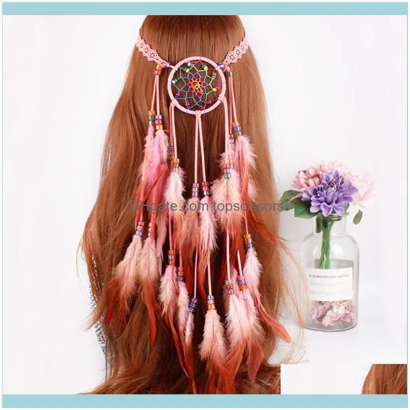 Handmade Dream Catcher Feather Headband Bohemian Ethnic Style Dreamy Scenic Po Hair Accessories Rope1