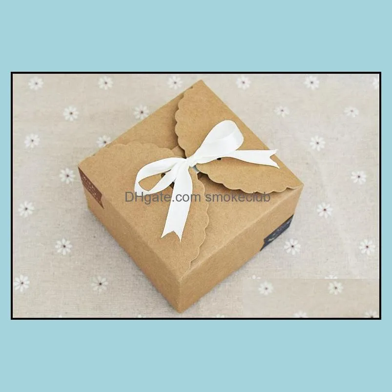 Candy Boxes Holiday Gift Boxes Wedding Bags Baking Package Favor Holders Kraft Paper Party Favour Khaki Silk Ribbon Rope