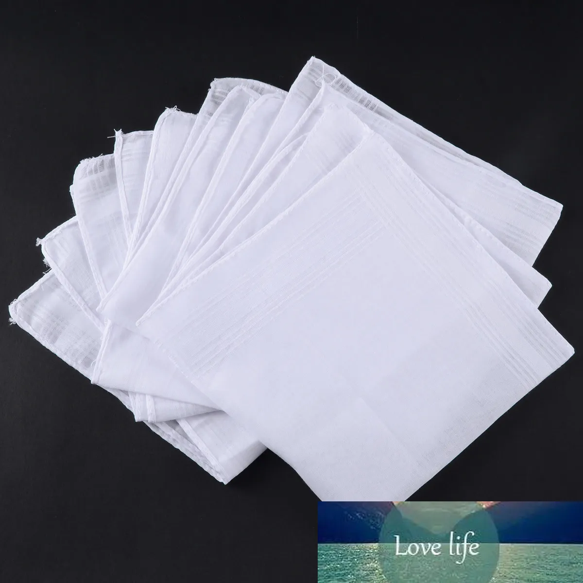 5PCS-rutor Hanky ​​White Pocket Bomull Handkerchiefs Hankie Hanky ​​With Stripe Men 40 * 40cm Heminredning Vintage Present Hankies