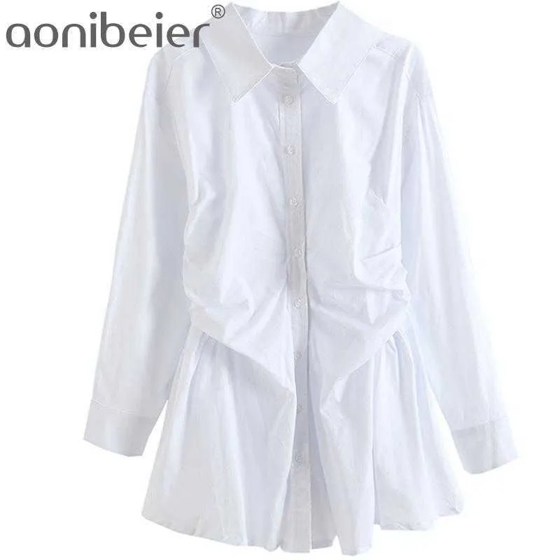 White Shirt Dress Summer Ruched Back Drop Shoulder Women Casual High Waist Mini Female Slim Tunic es 210604