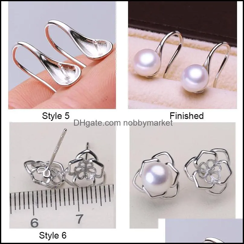 Pearl Stud Earrings 100% S925 Sterling Silver Earrings Setting DIY Pearl Earring for Women Girl Wedding Jewelry Gift Wholesale Jewelry