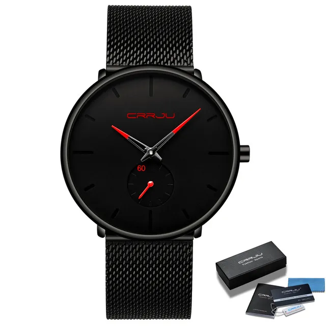 CRRJU Top Brand Fashion Luxury Orologi da uomo Orologio al quarzo Uomo Casual Slim Mesh Steel Orologio da polso sportivo impermeabile Relogio Masculino montre de luxe