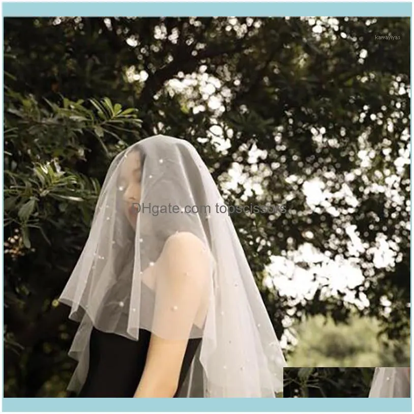 Aessoriesツールヘア製品ファッションクリスタルビーズパールベールチュールホワイトアイボリーの結婚式の蛇行1層ショートブライダルフラワーガール花嫁AES