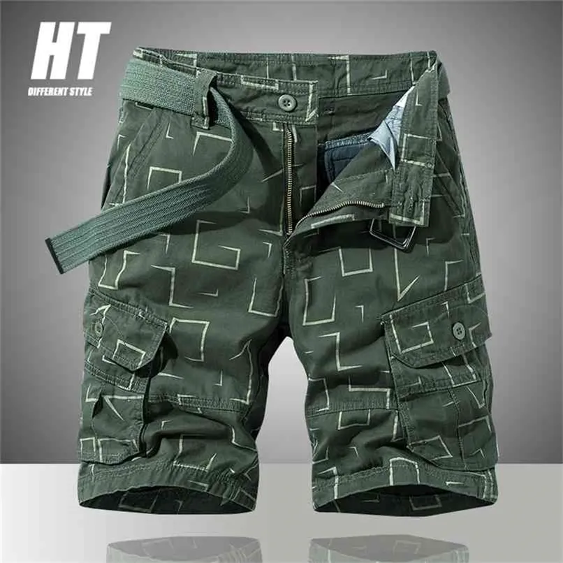 Summer Mens Casual Shorts Wojskowy Tactical Cargo Mężczyźni Zielony Print Bermudy Work Jogger Loose Male 210806