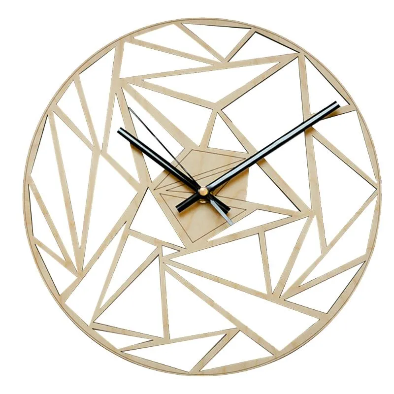 Relógios de parede Decoração redonda de bambu presente moderno relógio simples bateria operado fácil instalar sala de estar removível padrão geométrico