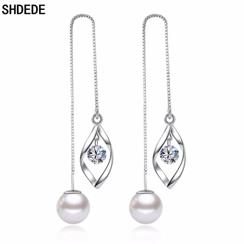 Dungle Chandelier Shdede Uzun Zincir Damla Küpeler Moda Takı 925 STERLING Gümüş -WH165'ten kristallerle süslenmiş