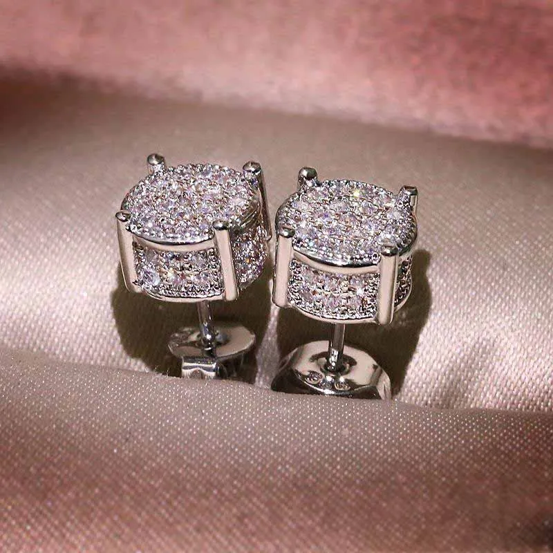 Men Women Gold Stud Earrings Fashion Hip Hop Jewelry Sparkling CZ Simulated Diamond Silver Earring