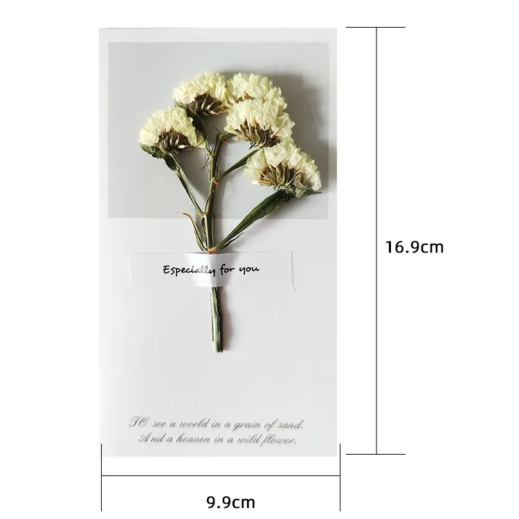 Valentine Flowers Greeting Cards Party Favor Gypsophila Dried Flowers Handwritten Blessing Gifts Card Wedding Invitations w-01353