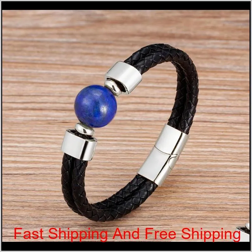 leather magnetic double genuine eye steel natural round men jewelry stone tiger bracelets stainless 2020 bracelet mens classic evihq