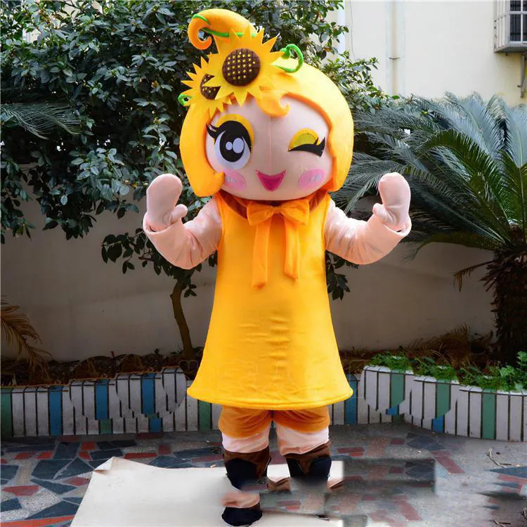 Masquerade Adult Sunflower girl Mascot Costumes Halloween Fancy Party Dress Cartoon Character Carnival Xmas Easter Advertising Birthday Party Costume Outfit