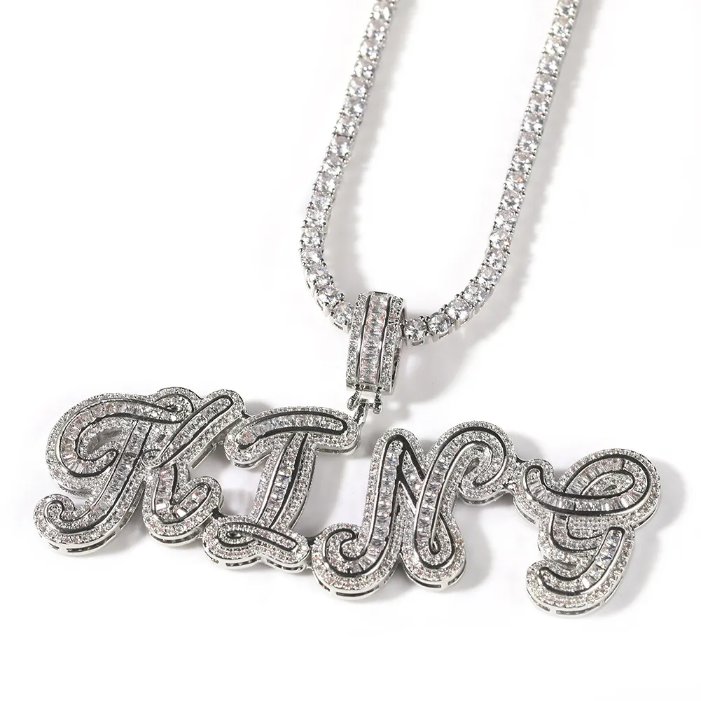 Collares con letras de nombre personalizado de A-Z para hombre, joyería de moda de Hip Hop, colgante con letra inicial de oro cursivo helado, 233M