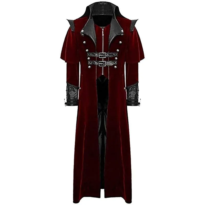 Trench da uomo 2021 Design da uomo Cappotto gotico retrò Frac Vintage Steampunk Lungo stile reale Costume cosplay da vampiro