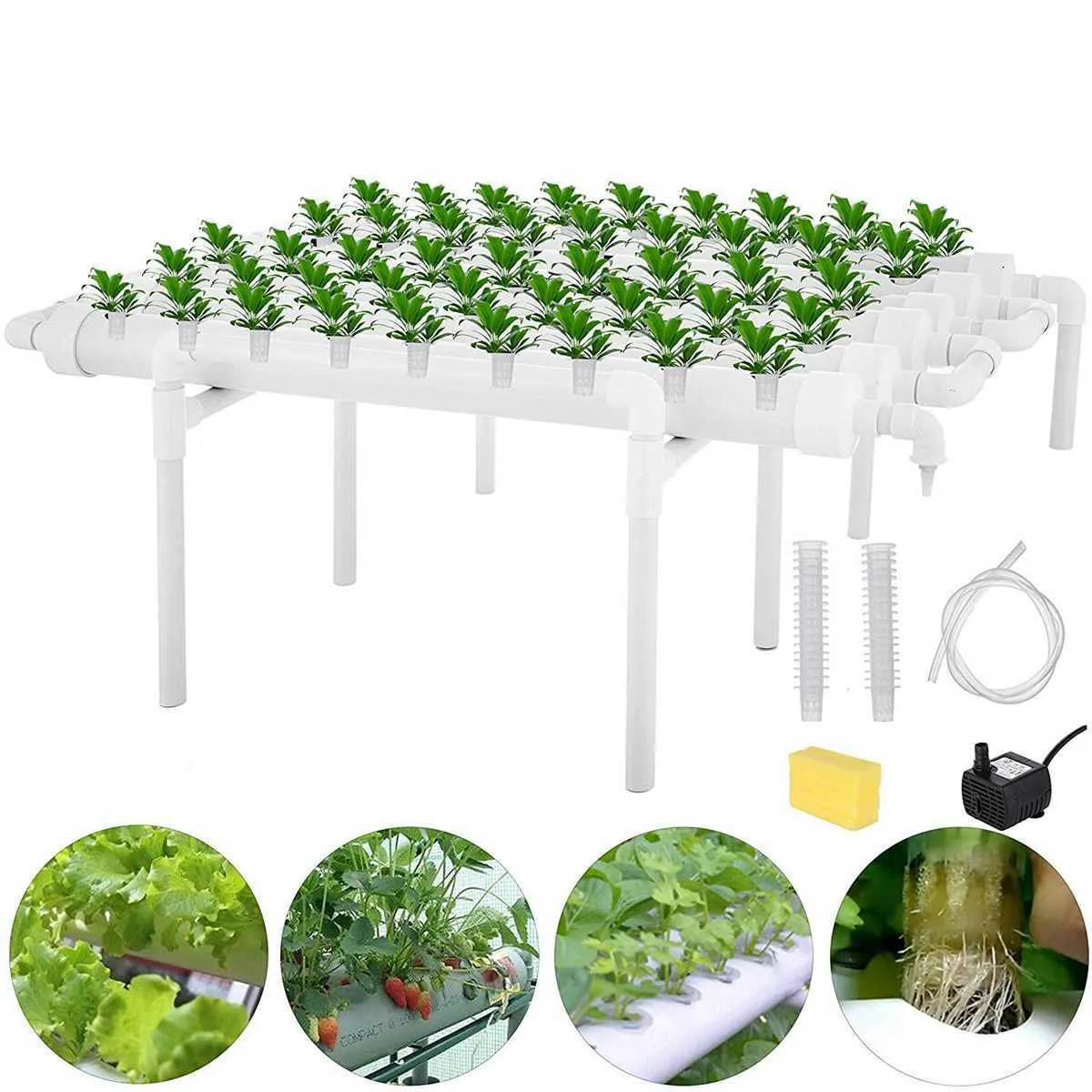 36/54 Holes Hydroponic Piping Site Grow Kit Deep Water Culture Planting Box Gardening System Nursery Pot Hydroponic Rack 210615