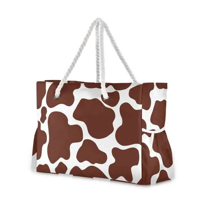 Shoppingkassar Nylon axelväska för kvinnor Koreans Stora Tote Shopper Väskor Handväska Tyg Korg Bag Railable Eco Leopard Print Beach Väskor 220310