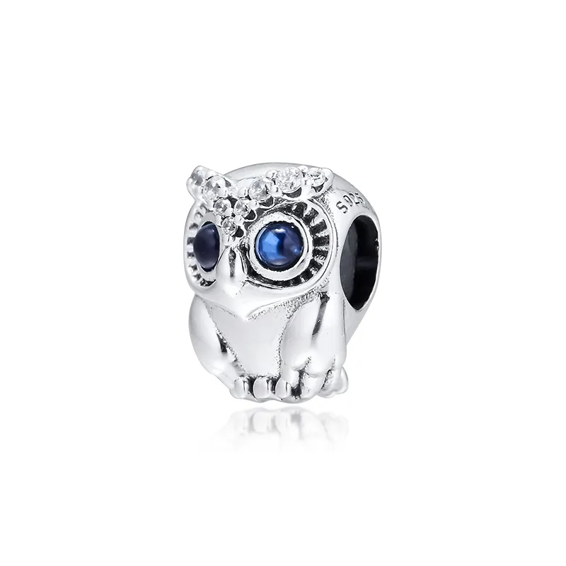 Authentic 925 Silver Jewelry Sparkling Owl Charm Fits European Charms Bracelets Woman DIY Beads For Jewelry Making Q0531