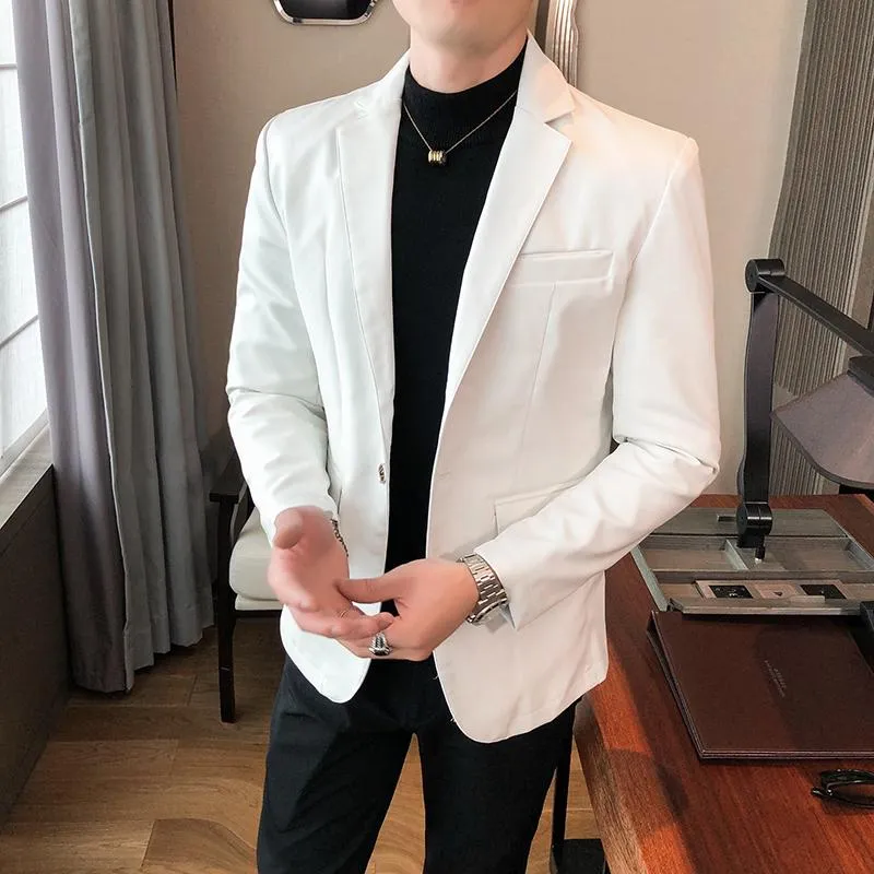 Men s Fur Faux 2021 Young Mens Casual Suit Black Red White Slim Fit Men Leather Jacket Pure Color PU Blazers Jackets For Man