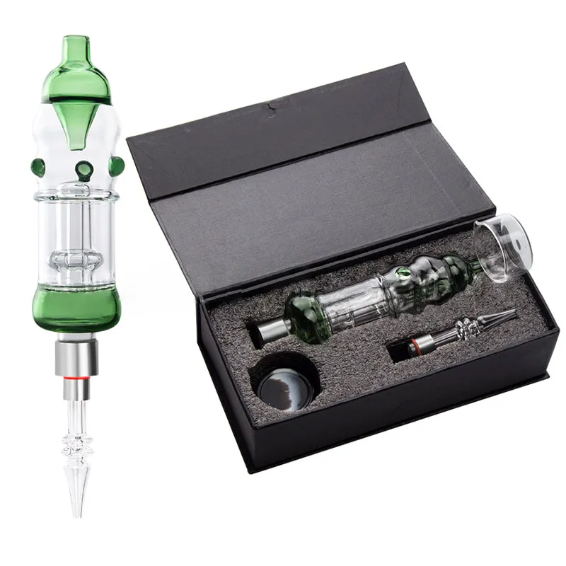 Groothandel kleine nc kits mini nector collector waterpijp met quartz keramische nagel titanium nagels dabber schotel glazen pijp plastic keck clips retail box NC28