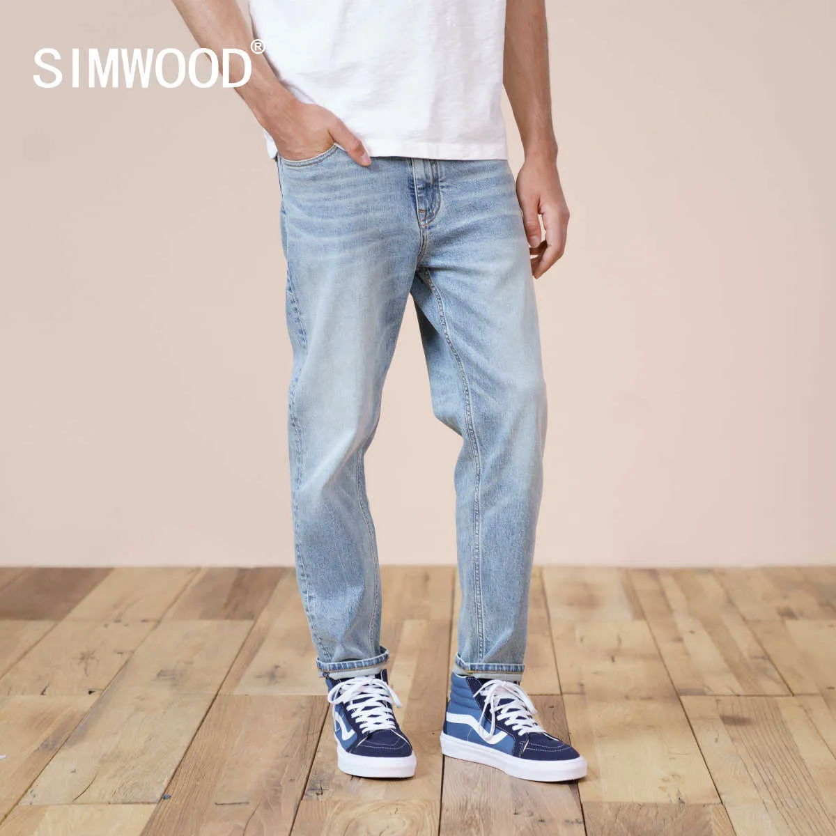 SIWMOOD Printemps Été Environnemental Laser Jeans lavés Hommes Slim Fit Pantalon en denim classique Jean de haute qualité SJ170768 210622