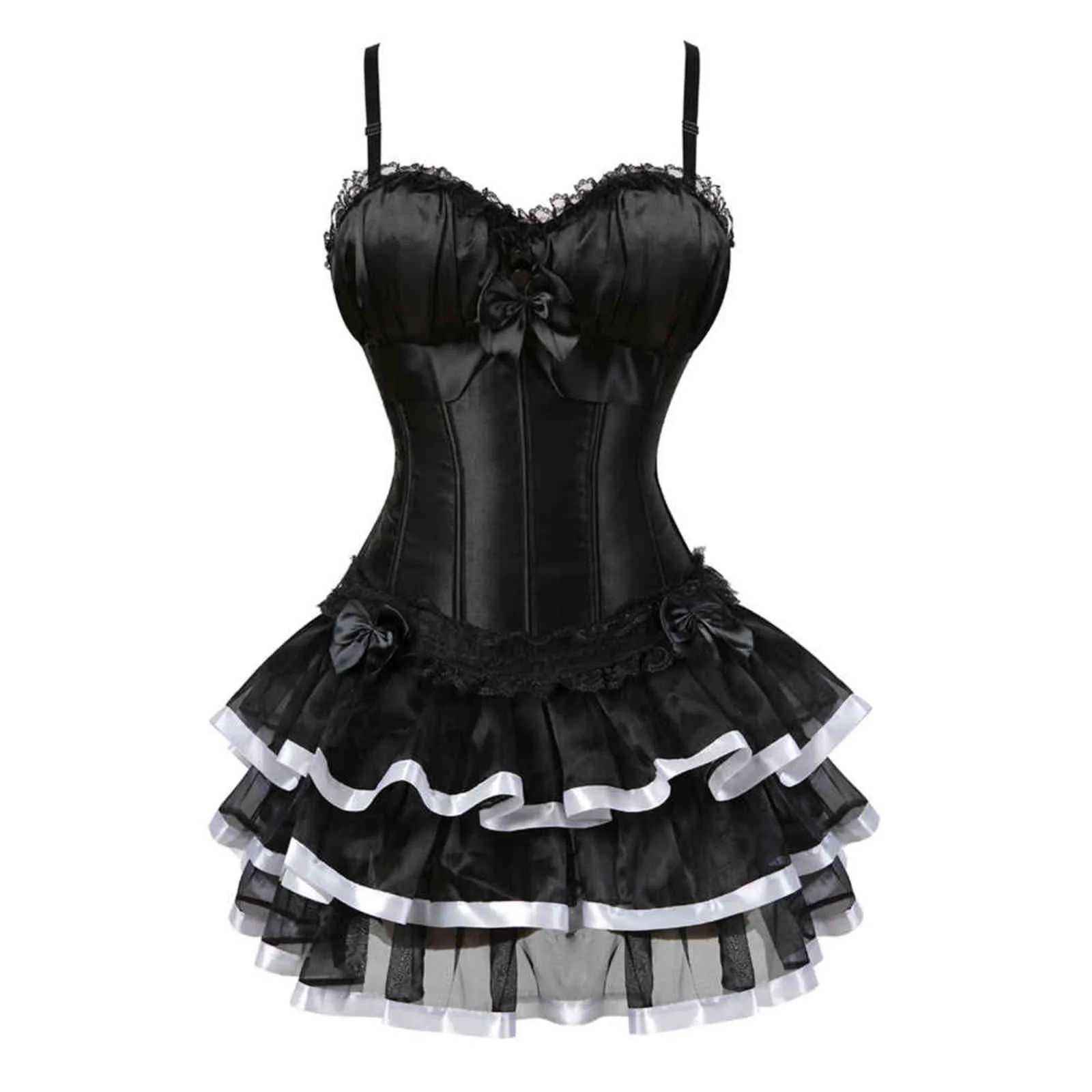 Nxy sexy set zwart victoriaanse korset jurk burlesque schouder band lingerie bustiers met tutu rok set lace up body shaper voor vrouwen 1130