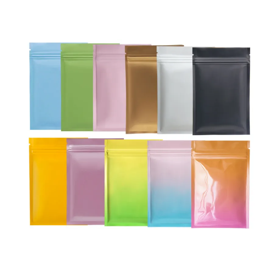 Matt Color Resealable Zip Mylar Bag Voedselopslag Aluminium Folie Shimmer Kleur Bages Plastic Geurbestendige Tassen Op voorraad