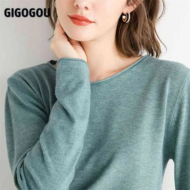 GIGOGOU Curly O Neck Frauen Pullover Grundlegende Feste Pullover Top Herbst Frühling Koreanische Mode Gestrickte Jumper Chic Sueters De Mujer 210918