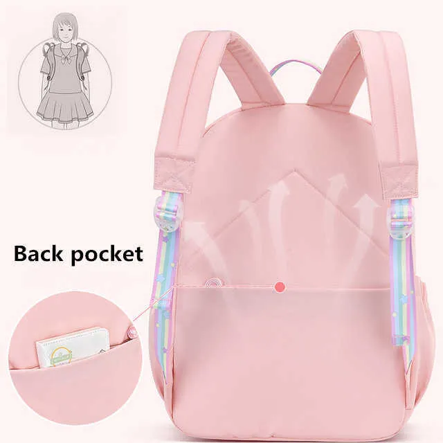 Coreano moda arco-íris alça de ombro saco de escola para adolescentes meninas mochilas impermeáveis ​​crianças crianças mochilas y0804