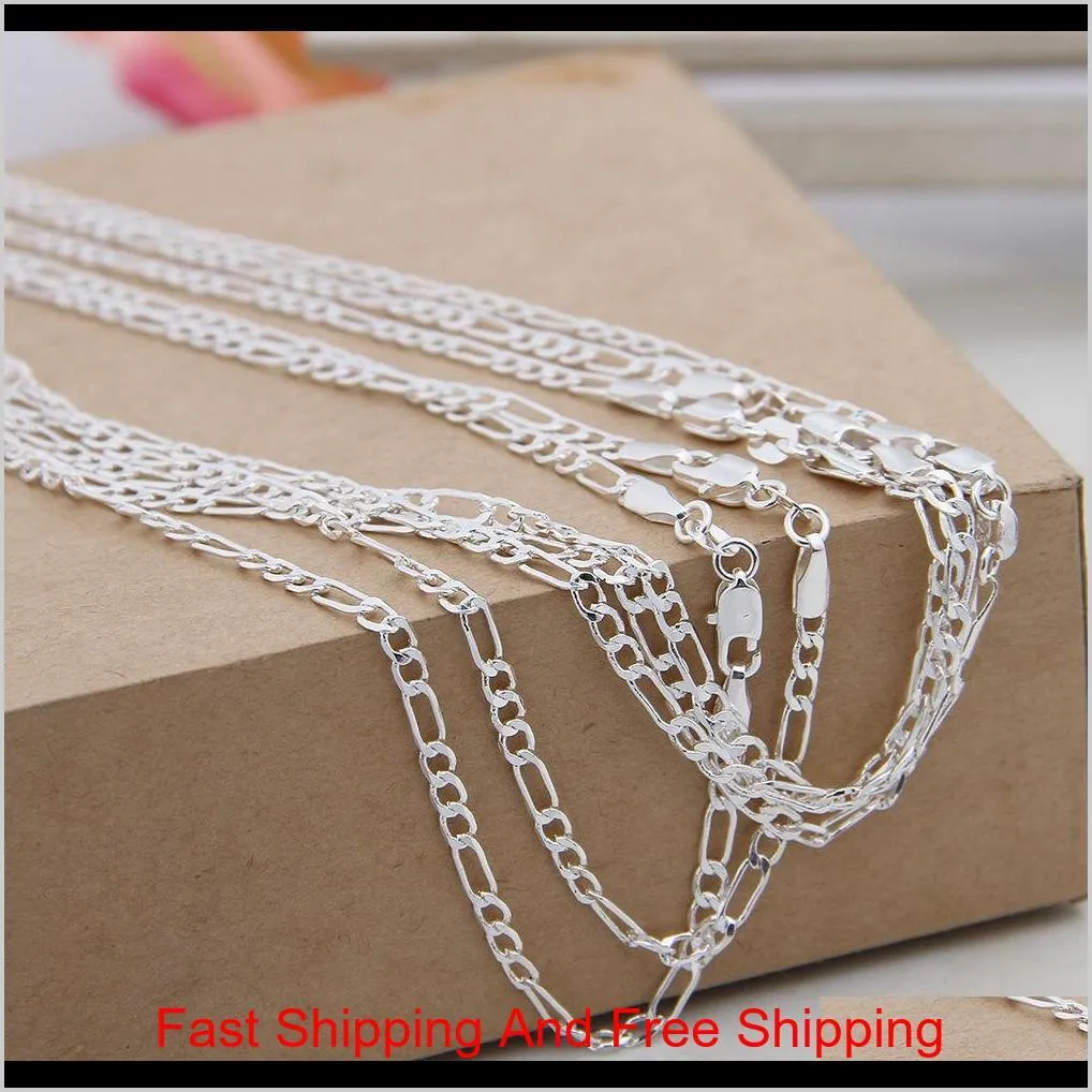 10pcs 925 solid sterling silver chains 2mm women`s figaro link necklace 16