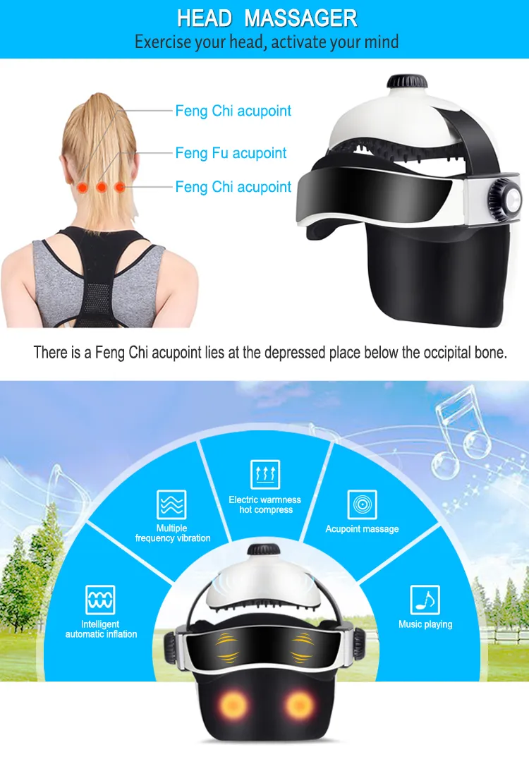 Automatic Air Pressure Head Massage Helmet Dual Vibrating Electric Acupressure Head Massager