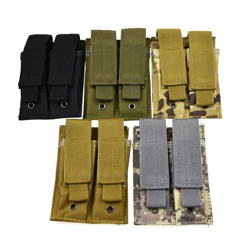 Mochilas do exército 9mm Pistola revista de pistola táticas Dupla Molle Belt Dual Mag Saco Lanterna Titular Armário Pacote Arma Acessórios de Caça