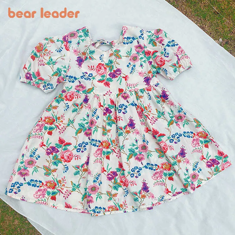 Bear Leader Summer Mode Filles Enfants Fleurs Robes décontractées Coréen Bébé Mignon Volants Costume Enfants Vêtements de fête 1-7Y 210708