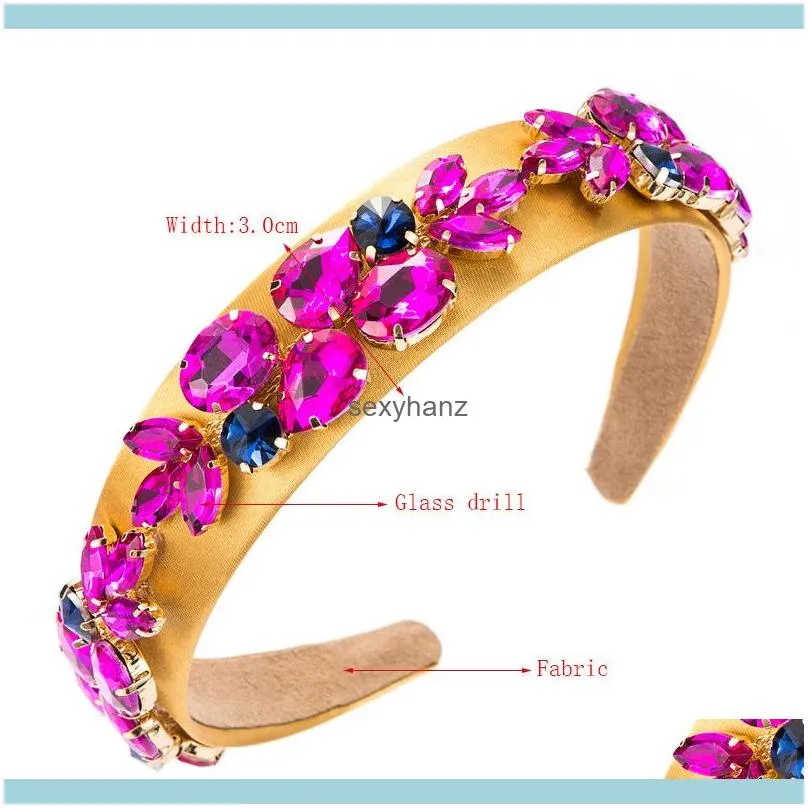 2021 Spring New Arrivals Baroque Colored Glass Rhinestone Hairband Headband for Women Girls Hair Accessories Wholesale