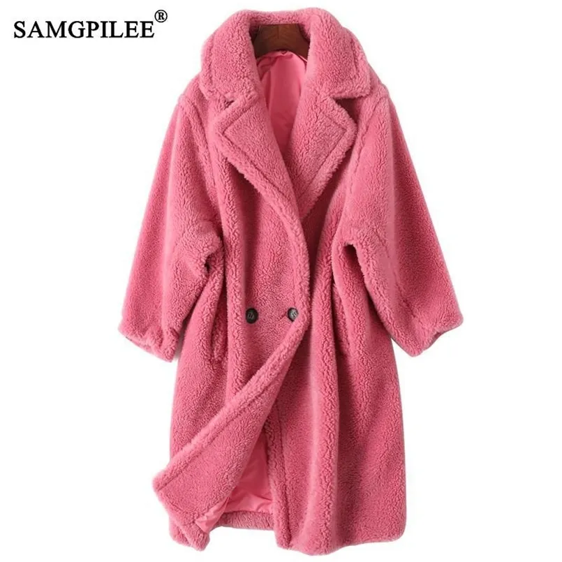 SAMGPILEE mouton manteau en peau de mouton femmes veste d'hiver longs manteaux de fourrure femme vraie laine vestes coréen Casacos Femininos Inverno 211124