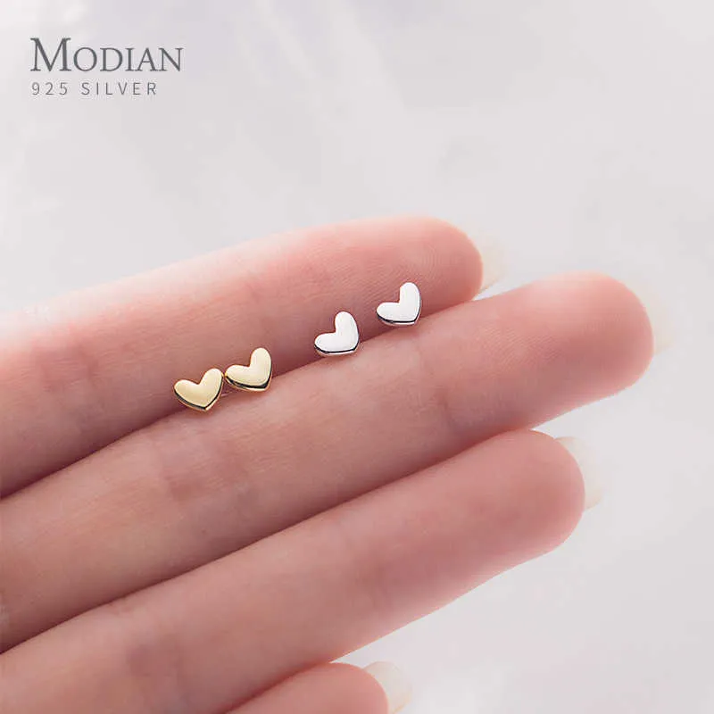 Enkel mode 925 Sterling Silver Mini Love Hearts Stud Örhängen för kvinnor Tiny Ear Pin Fine Smycken Tjej Gåva 210707