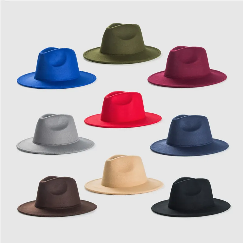 Chapéu de Feltro Simples Feminino Fedora Masculino Fedora Chapéus Mulher Homem Jazz Cartola Feminino Masculino Aba Larga Boné Moda Outono Inverno Bonés Atacado 2022