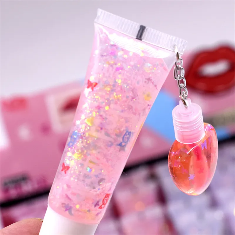 Transparent Lip Plumper Oil Colorless Sexy Glitter Liquid Lips gloss Waterproof Moisturizing Women Clear Cute Lipgloss with Pendant