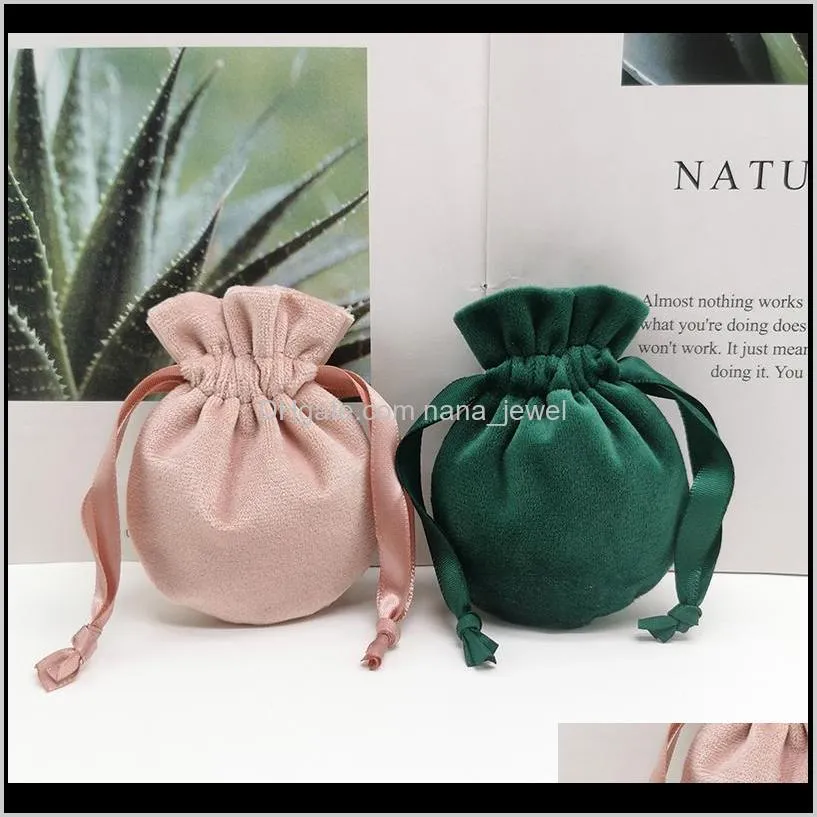 round velvet jewelry bag with drawstring dust proof jewellery cosmetic storage gift packaging pouches for boutique retail shop package