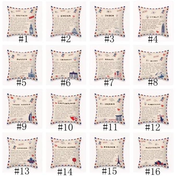 DIY Pillow Case National State Envelope Pillowcase Printed SHORT FLOSS Pillowcase Retro Throw Pillow Case Home Pillow Covers YL409