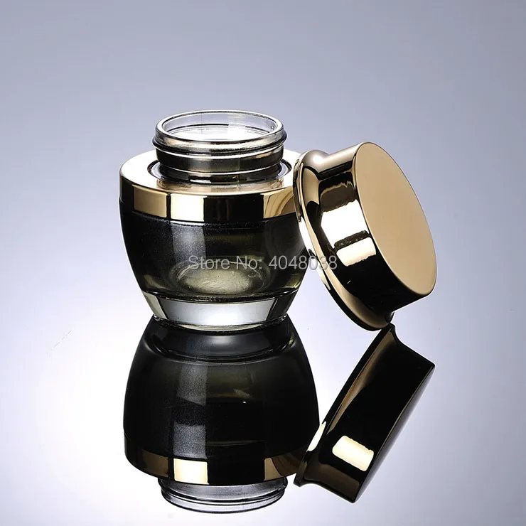 Facial Cream Refillable Bottle Empty Black Glass Cosmetic Container Eye Cream Jar with Gold Lip Hand Pad Travel Set Cream Bottle (6)