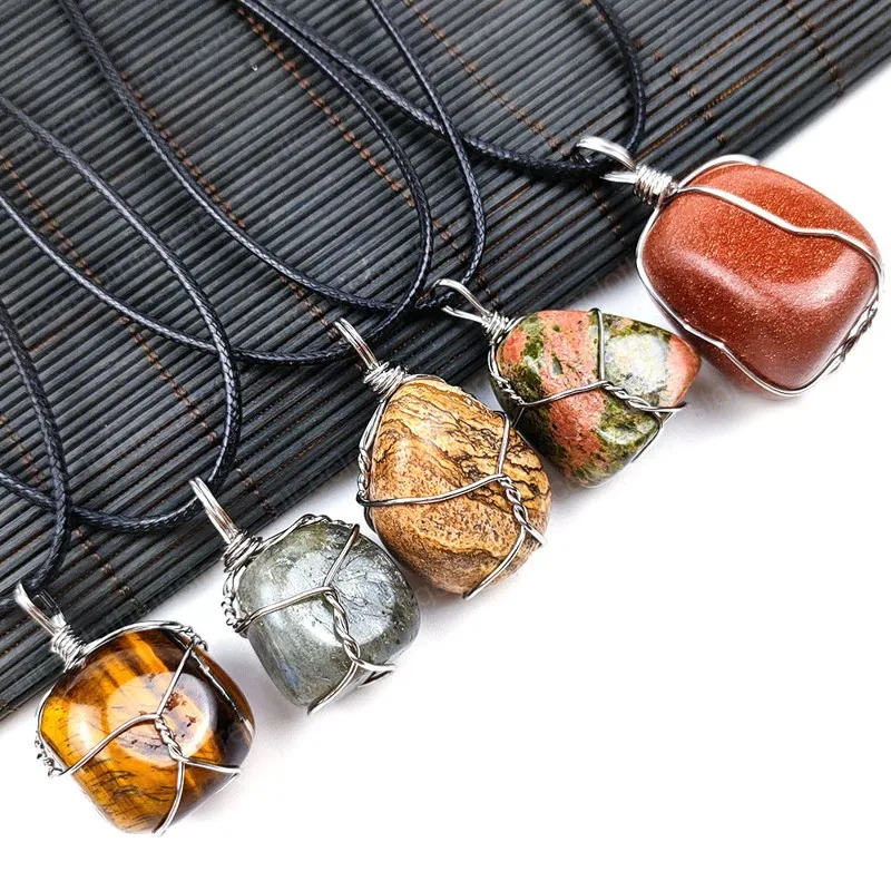 Natural de Irregular Stones Tumbled Pingente Liga Liga Enrolando Jasper Tiger Tiger Labradorite Cura Cristal Gema DIY Colar