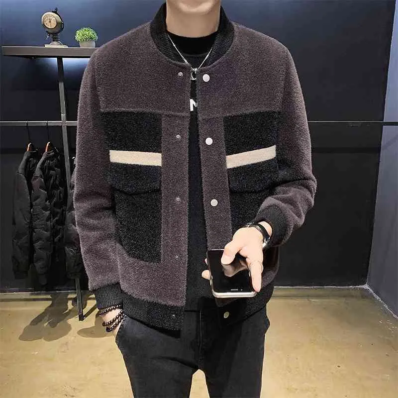 High Quality Thicker Winter Jackets Men Slim Baseball Collar Mink Coat Thick Woolen Jacket Coat for Men Steetwear Windbreaker 210527